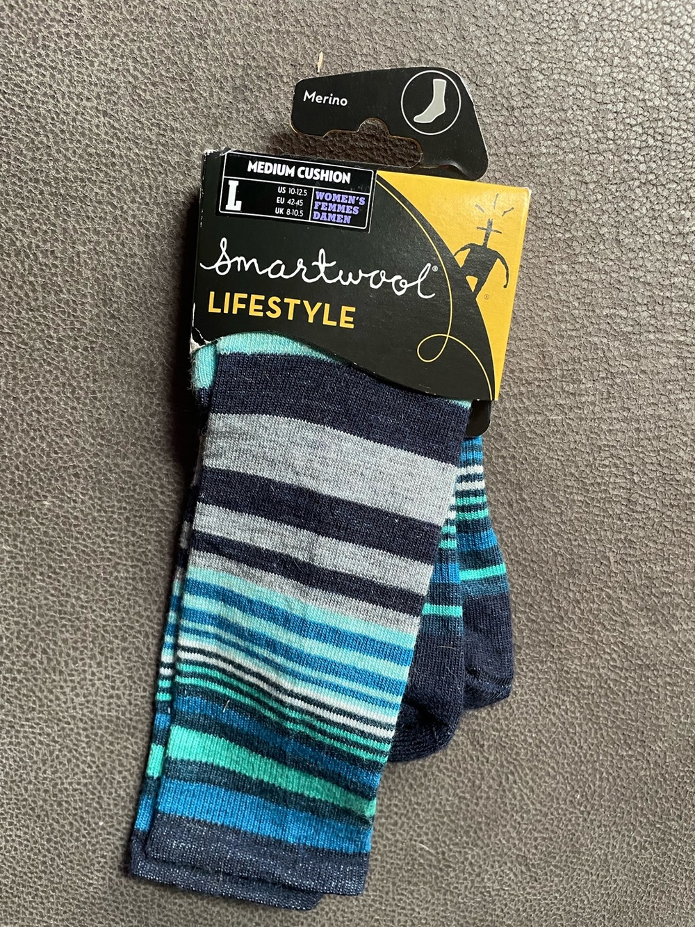 Smartwool women’s Striped Crew Socks in Navy, Teal & Aqua
